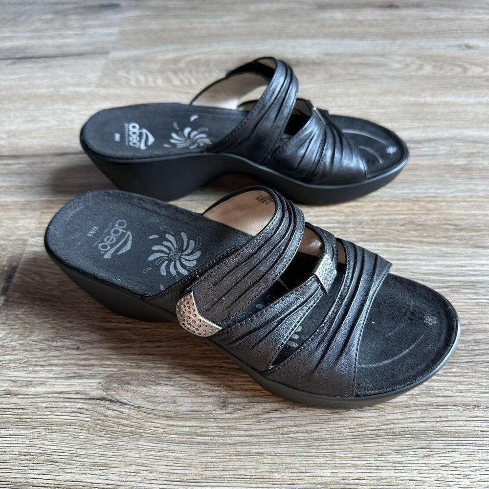 ABEO Darci Heeled Sandals Shoes Women’s Size 8 Black Leather Adjustable Strap
